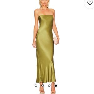 Strapless satin olive green gown
